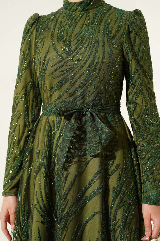 Sequined Glitter Evening Dress Khaki