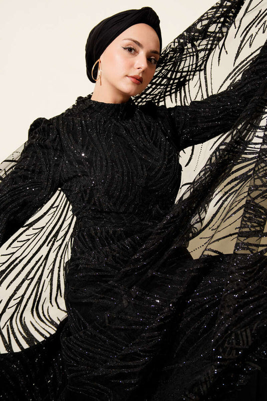 Sequined Glitter Evening Dress Black