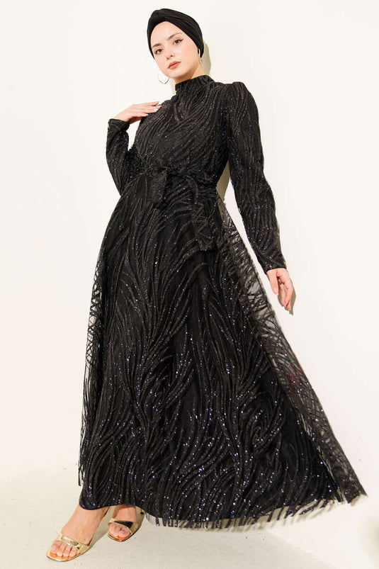 Sequined Glitter Evening Dress Black