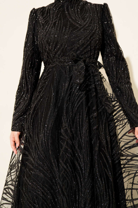 Sequined Glitter Evening Dress Black