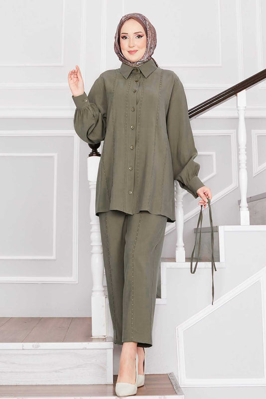 Point Stitched Shirt and Trouser Set Khaki