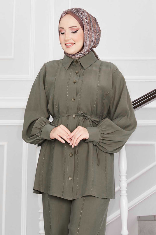 Point Stitched Shirt and Trouser Set Khaki