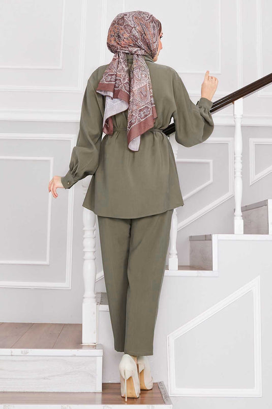 Point Stitched Shirt and Trouser Set Khaki