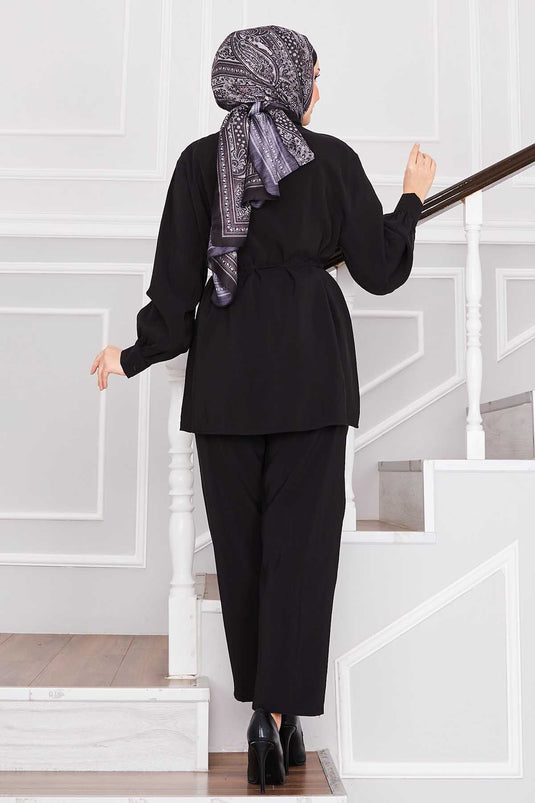 Punto Dikişli Gömlek ve Pantolon Takım Siyah