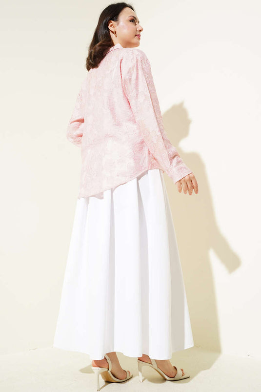 Tassel Flower Pattern Transparent Shirt Powder