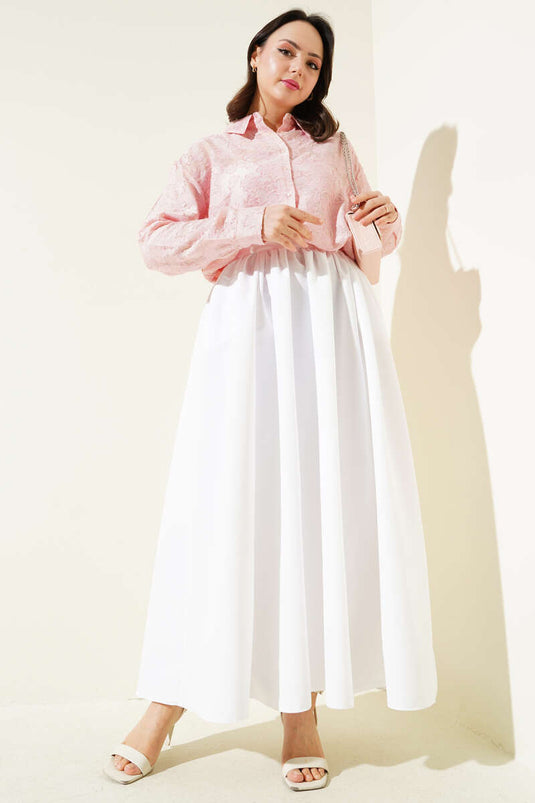 Tassel Flower Pattern Transparent Shirt Powder