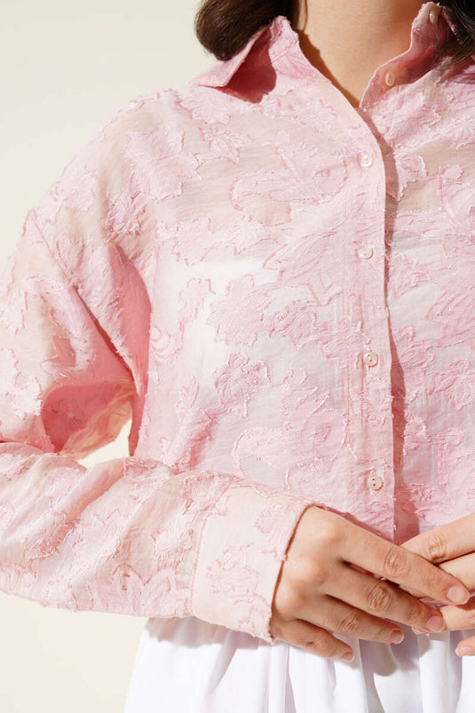 Tassel Flower Pattern Transparent Shirt Powder