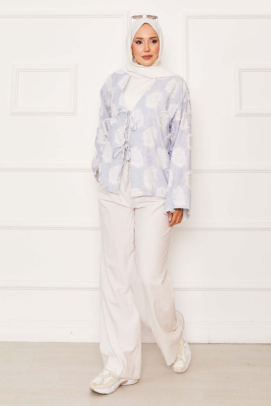 Kimono noué sur le devant avec détails à pompons indigo