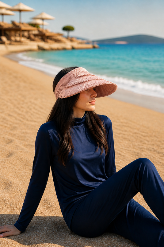 Adjustable Straw Beach Hat with Tassel Detail in Powder Pink