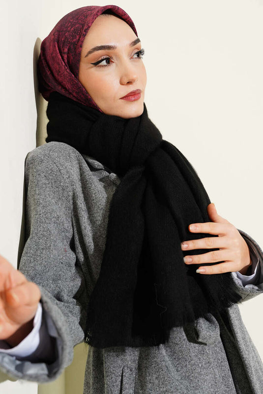 Schultertuch mit Quasten, Schwarz