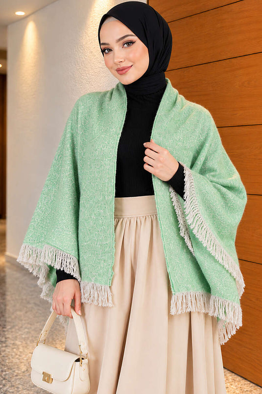 Püskül Detaylı Omuz Şalı Yeşil