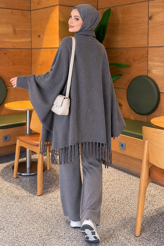 Châle Basic À Franges Pour Épaule Gris Fumé