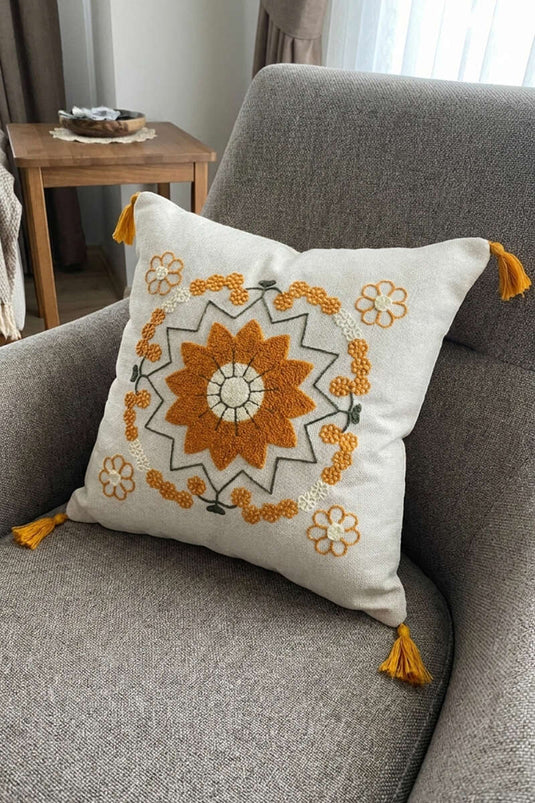 Tasselled Bohemian Style Punch Embroidered Pillowcase Assorted 4