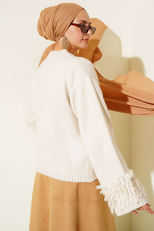 Cardigan en maille avec détails de boutons à pompons, beige