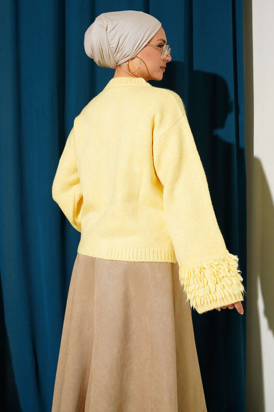 Tasseled Button Detailed Knitwear Cardigan Yellow