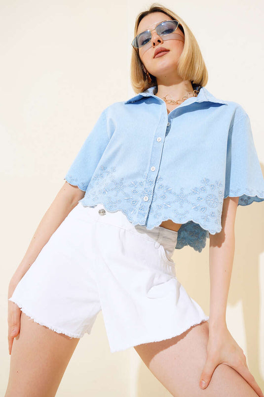 Fringed Denim Skirt Shorts White