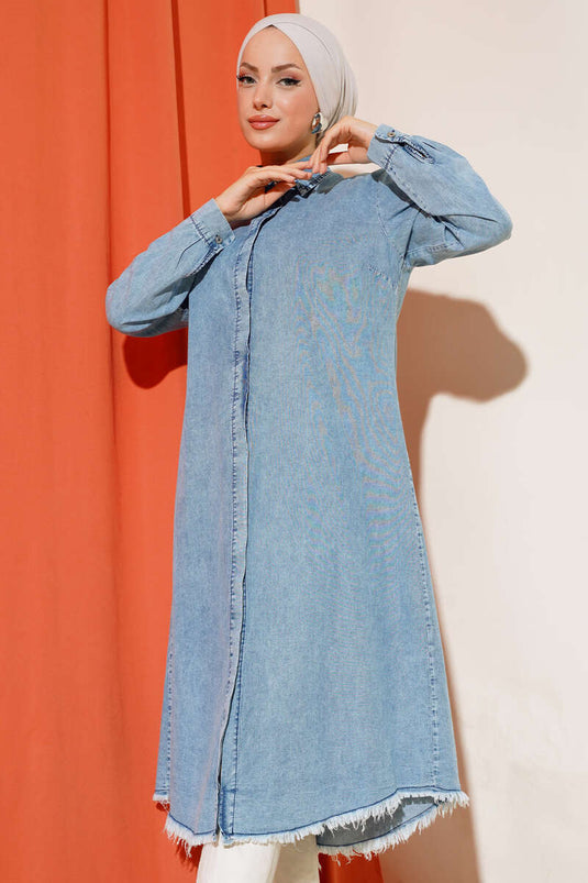 Fringed Denim Tunic Denim Blue