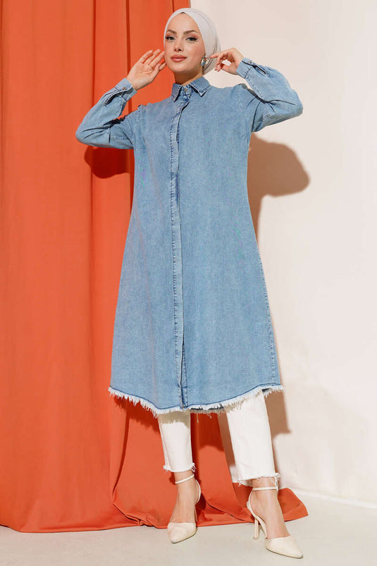 Fringed Denim Tunic Denim Blue