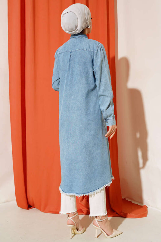 Fringed Denim Tunic Denim Blue