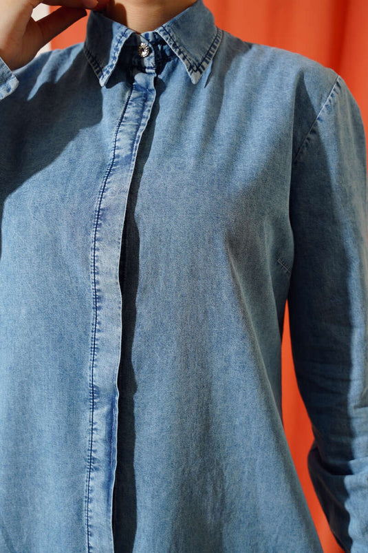 Fringed Denim Tunic Denim Blue