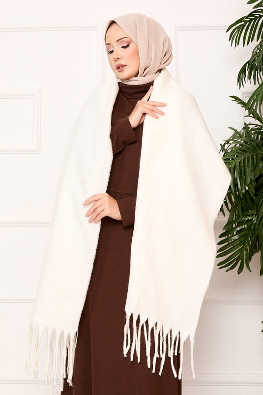 Tasselled Shoulder Shawl Ecru