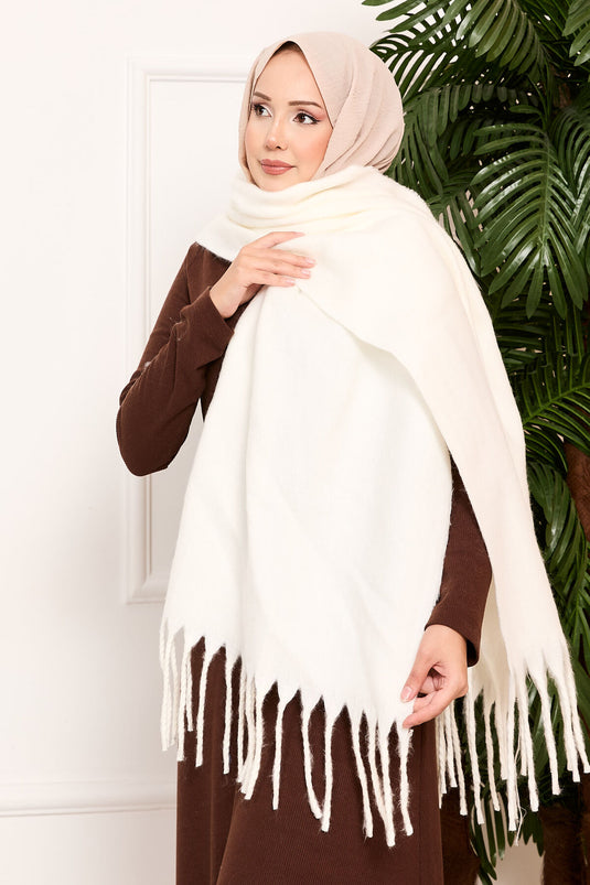 Tasselled Shoulder Shawl Ecru
