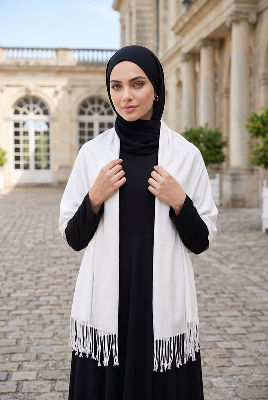 Tasselled Shoulder Shawl Ecru