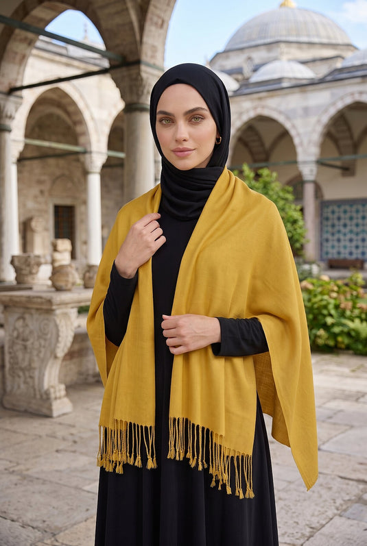 Écharpe À Franges Jaune Moutarde
