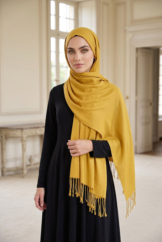 Écharpe À Franges Jaune Moutarde