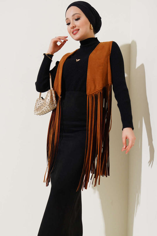 Wildlederweste mit Quasten, Hellbraun