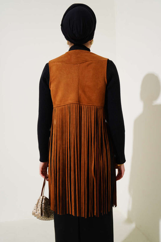 Wildlederweste mit Quasten, Hellbraun