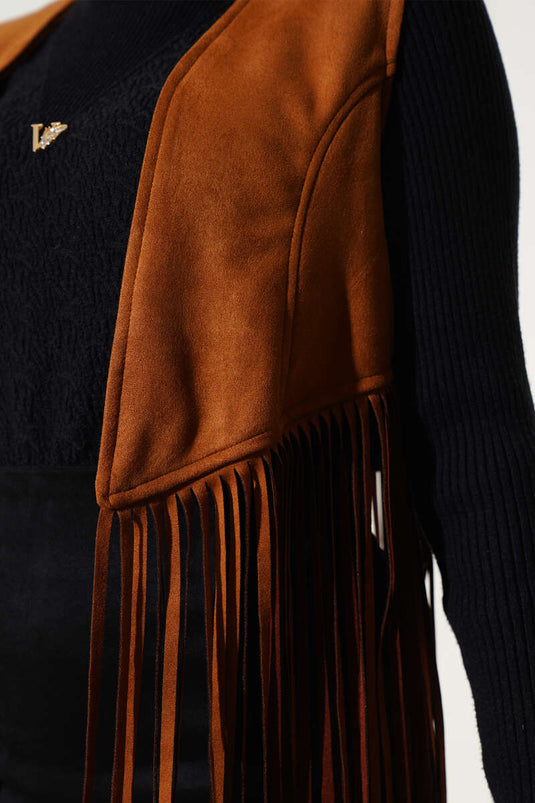 Wildlederweste mit Quasten, Hellbraun