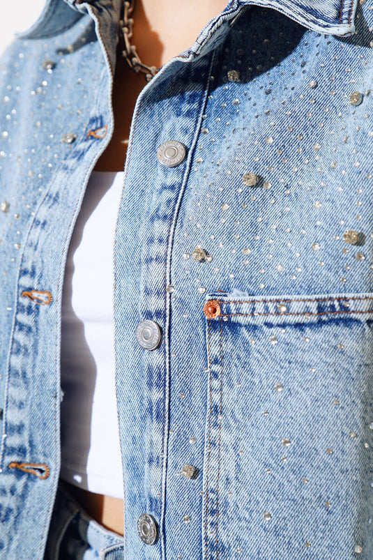 Jeansjacke mit Quasten und Strasssteinen, Snow Wash