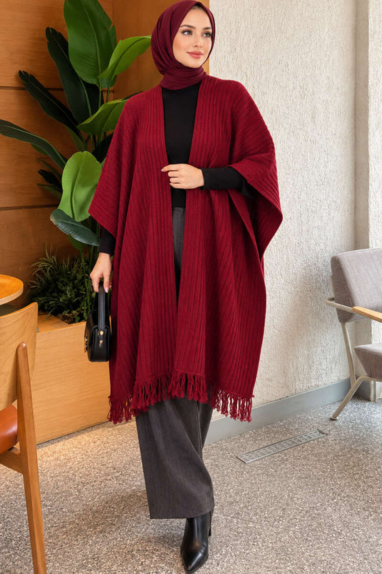 Sciarpa A Spalle Con Frange In Maglia Bordeaux