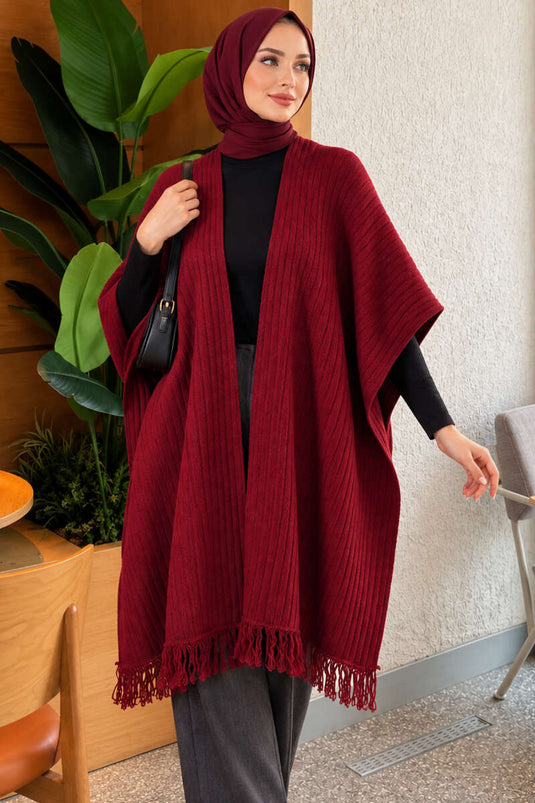 Sciarpa A Spalle Con Frange In Maglia Bordeaux