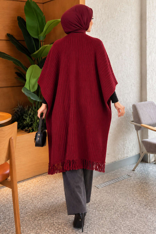 Sciarpa A Spalle Con Frange In Maglia Bordeaux
