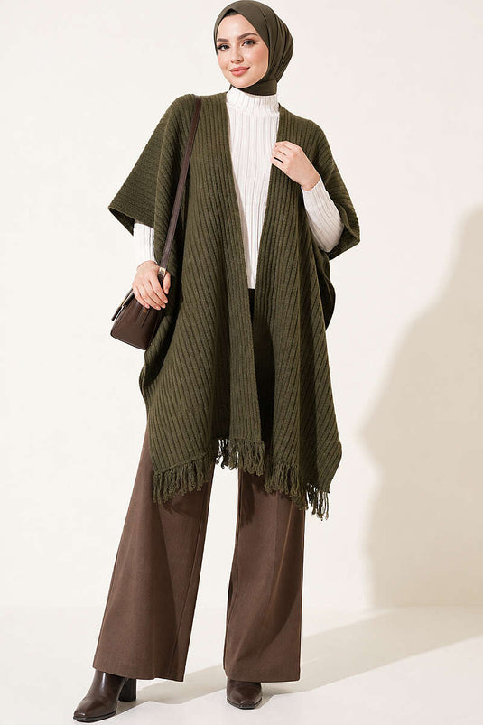 Écharpe À Épaules En Tricot Avec Capuche Kaki