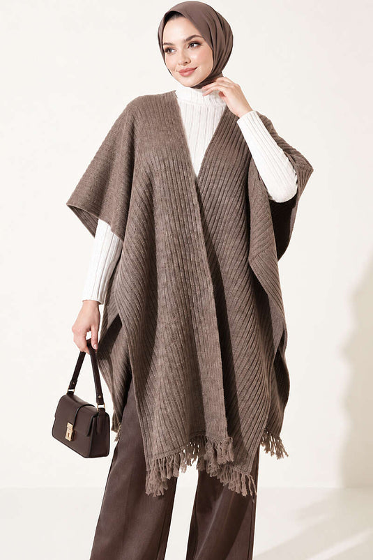 Écharpe À Épaules En Tricot Avec Franges, Mink