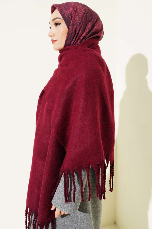Fringed Soft Shoulder Shawl Burgundy
