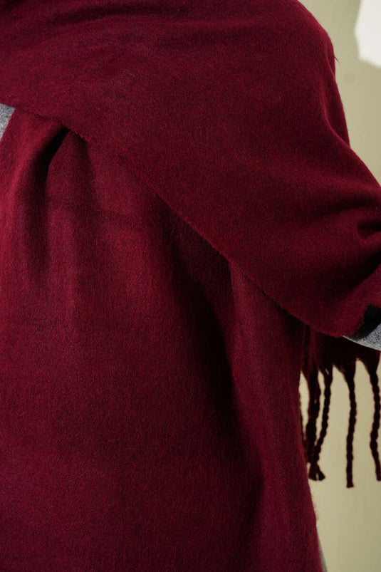 Fringed Soft Shoulder Shawl Burgundy