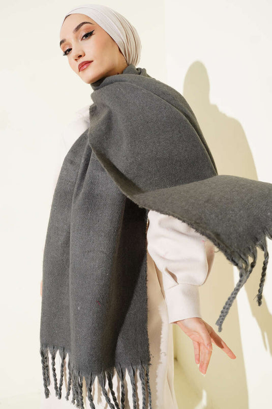Fringed Soft Shoulder Shawl Smoke Gray
