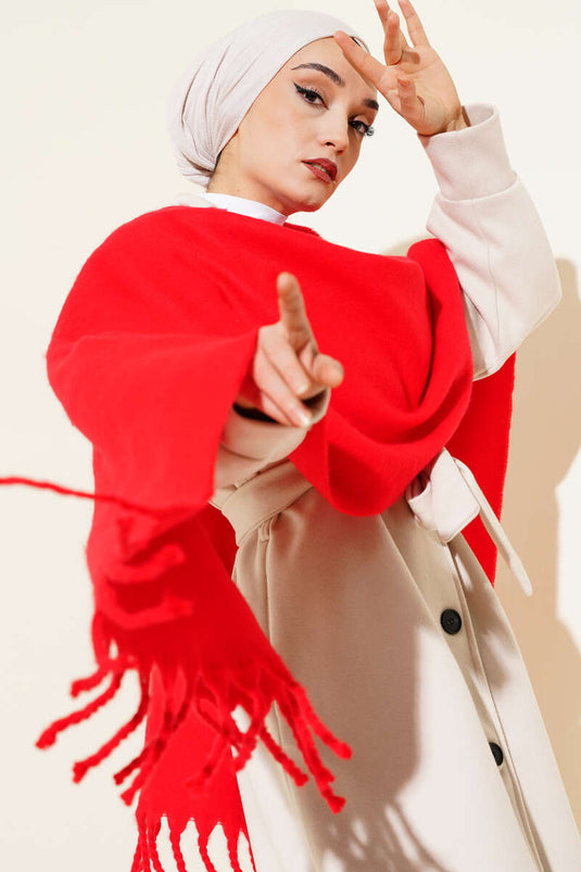 Fringed Soft Shoulder Shawl Red