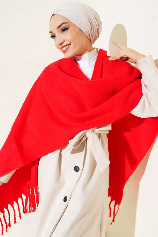Fringed Soft Shoulder Shawl Red