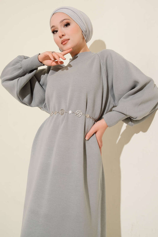 Robe en maille à manches ballon, gris ardoise