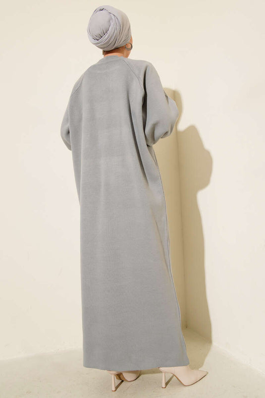 Robe en maille à manches ballon, gris ardoise