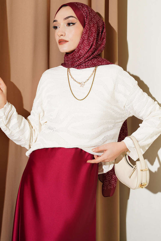 Zebramuster Strickpullover Ecru