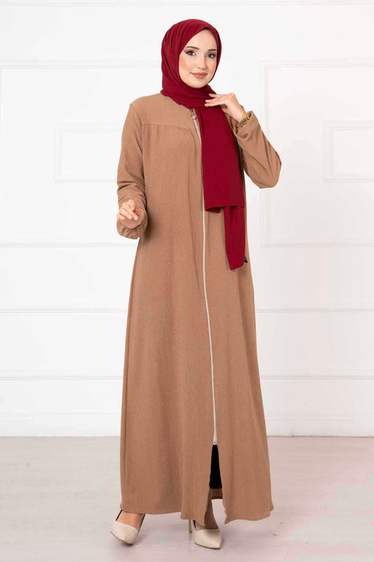 Rahat Kalıp Büzgülü Ferace Camel