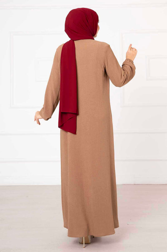 Rahat Kalıp Büzgülü Ferace Camel