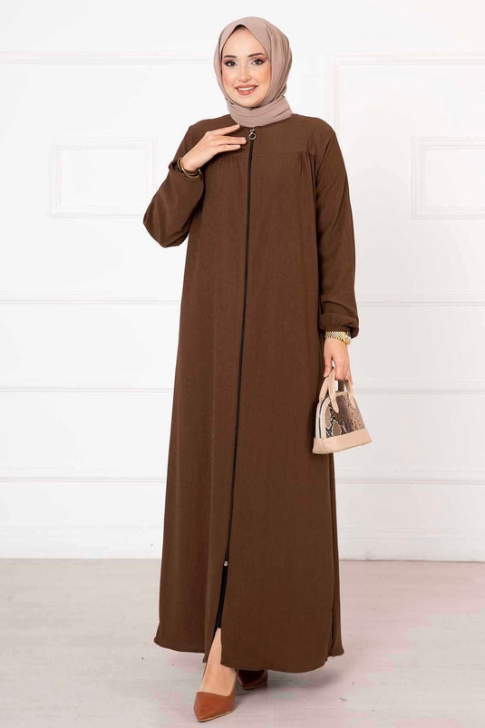 Rahat Kalıp Büzgülü Ferace Kahve