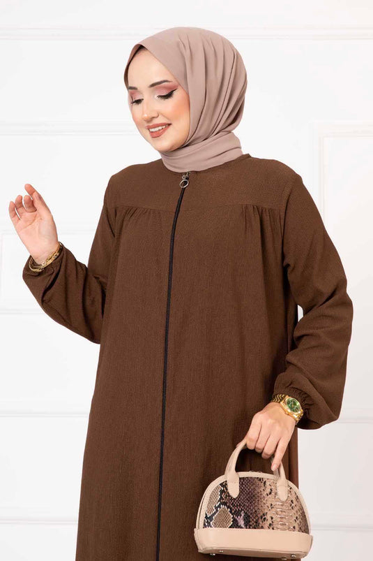 Rahat Kalıp Büzgülü Ferace Kahve